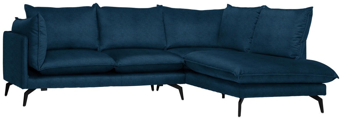 ECKSOFA Dunkelblau Samt  - Schwarz/Dunkelblau, Design, Textil/Metall (241/200cm) - Carryhome