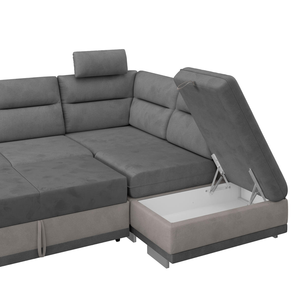 WOHNLANDSCHAFT in Velours Grau, Dunkelgrau  - Chromfarben/Dunkelgrau, Konventionell, Textil/Metall (264/217cm) - MID.YOU