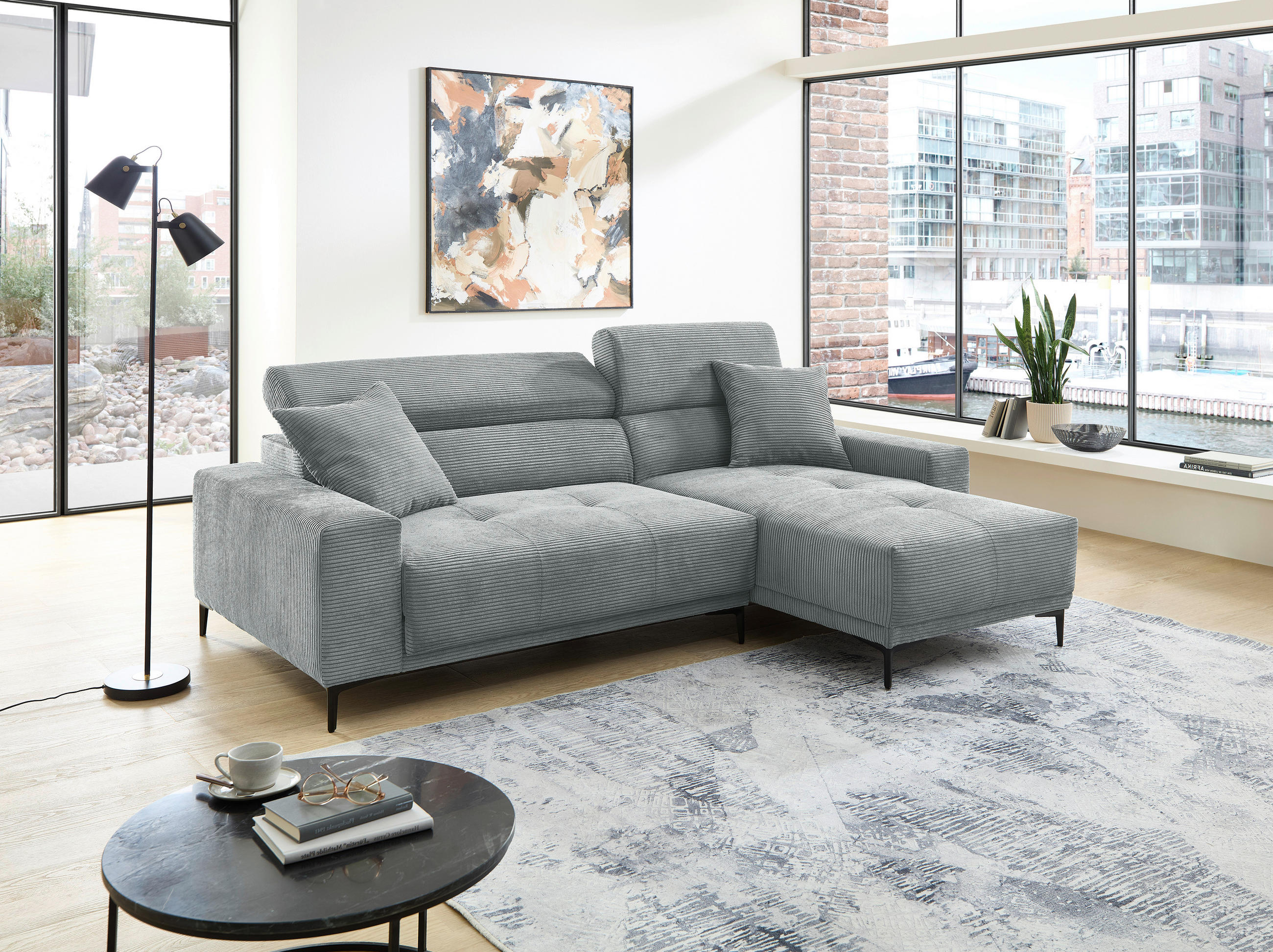 ECKSOFA Cord Hellblau  - Schwarz/Hellblau, Basics, Textil/Metall (250/183cm) - Livetastic