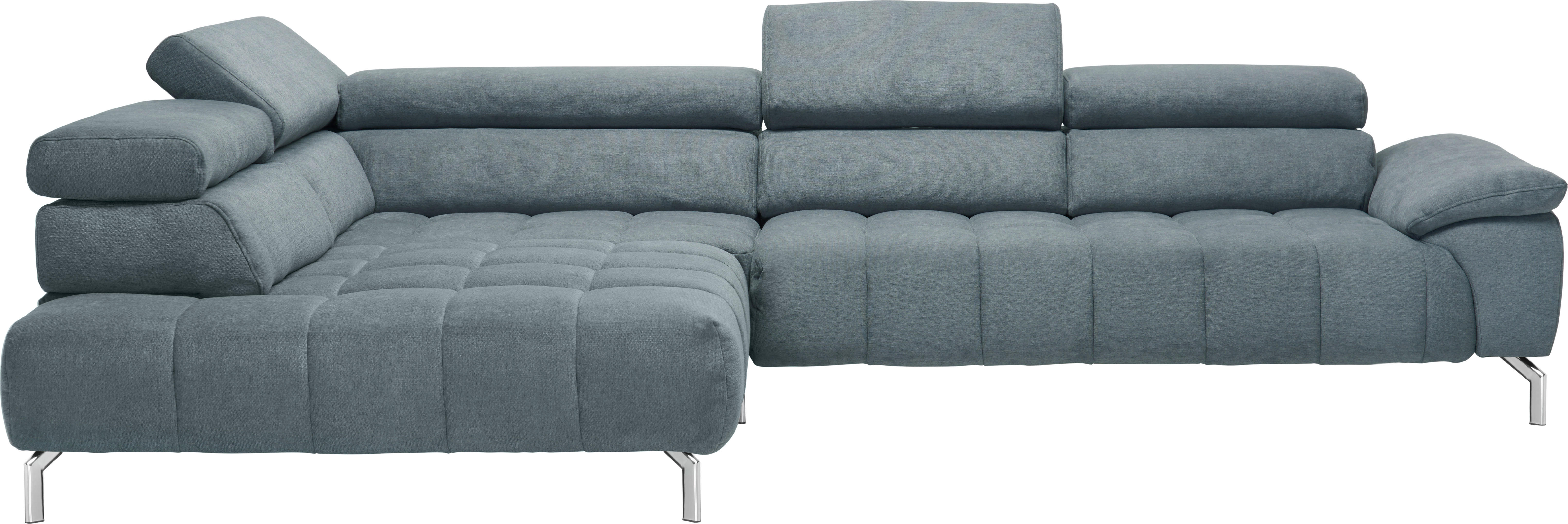 ECKSOFA Grau Chenille  - Chromfarben/Grau, Design, Textil/Metall (222/323cm) - Beldomo Style