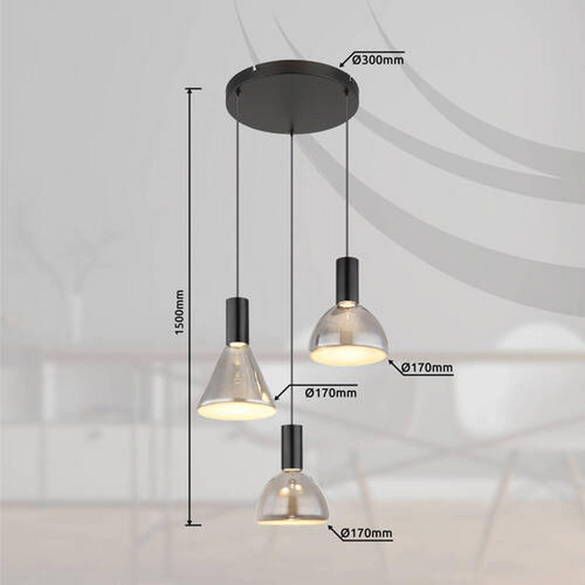 VISEČA LED-SVETILKA   //3000 K/230 V/ - črna, Design, kovina/steklo (42/150cm) - Globo
