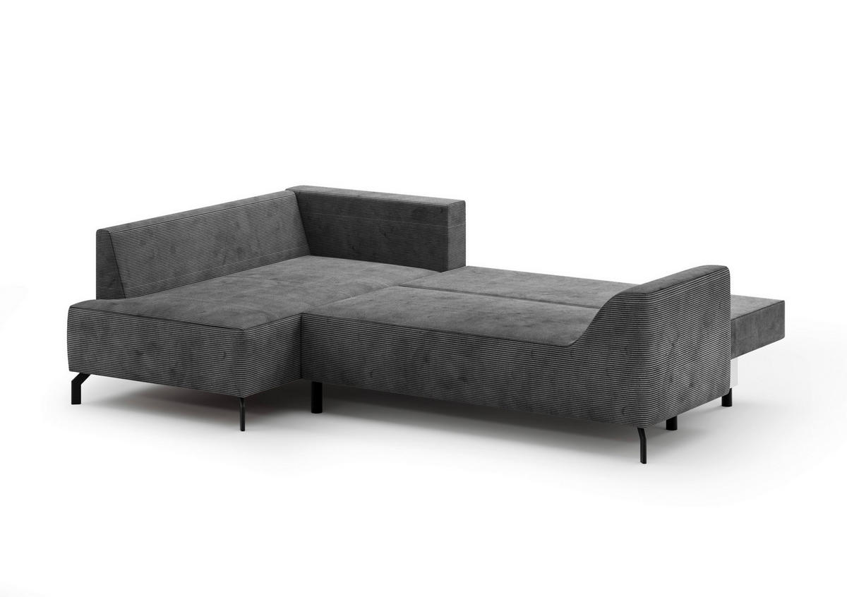 ECKSCHLAFSOFA  mit Bettkasten erhältlich, seitenverkehrt erhältlich, Schlafen auf Sitzhöhe, Bettfunktion erhältlich, Rücken echt Cord Silberfarben  - Silberfarben/Schwarz, Design, Textil/Metall (167/273cm) - MID.YOU
