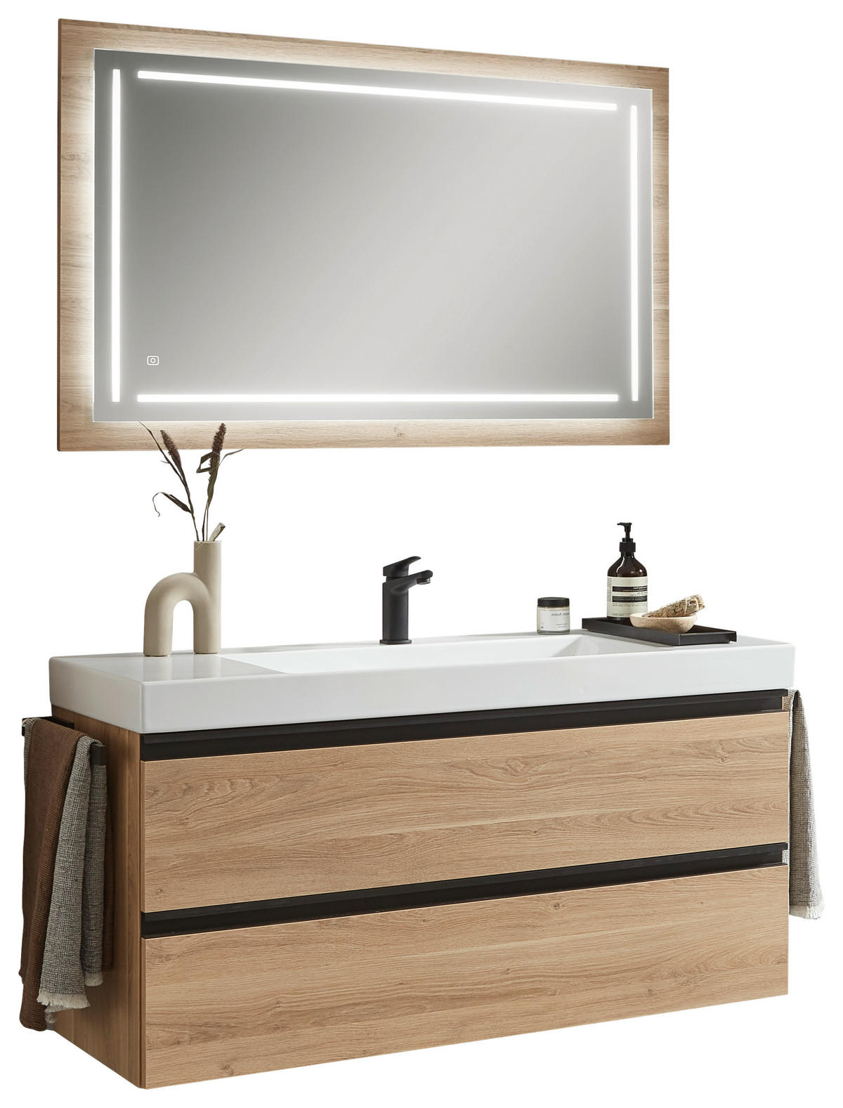 BADEZIMMER  in 122 cm  - Eichefarben/Schwarz, Design, Keramik/Holzwerkstoff (122cm) - Novel