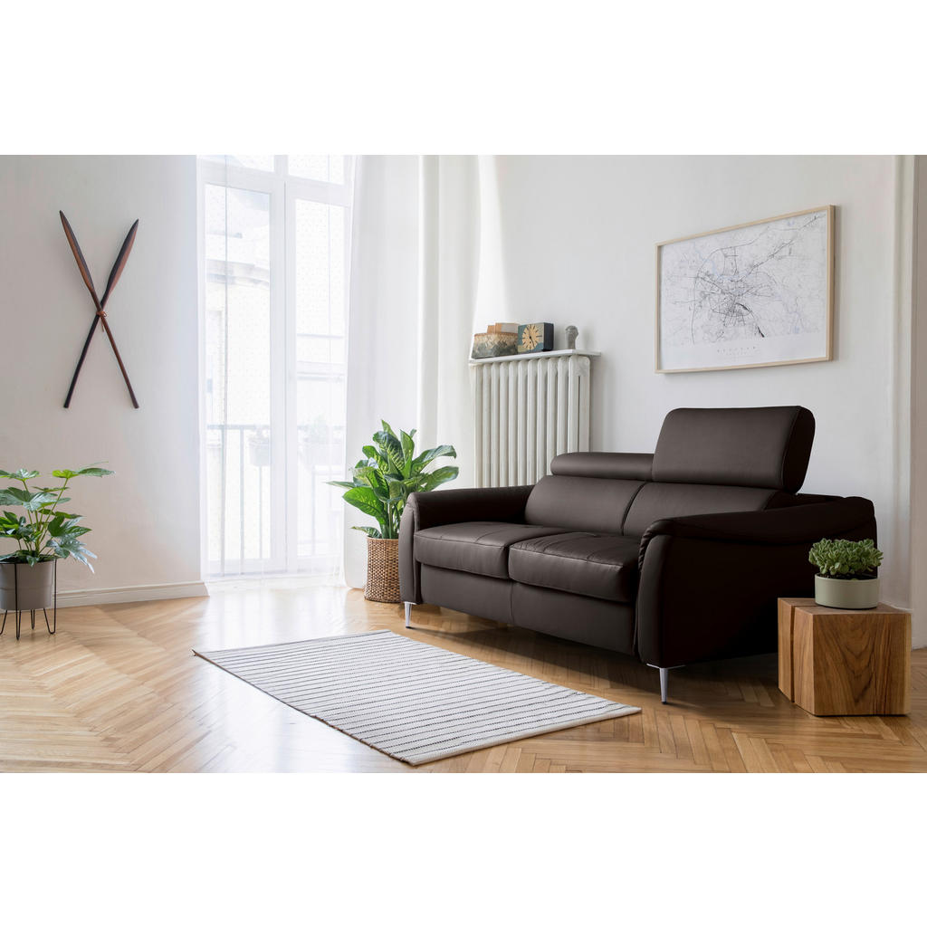Thumbnail - Mid.you Schlafsofa Pafos, Dunkelbraun, Textil, Leder, Echtleder, Rindleder, 3-Sitzer, 203x77-98x103 cm, Made in EU, Lede...