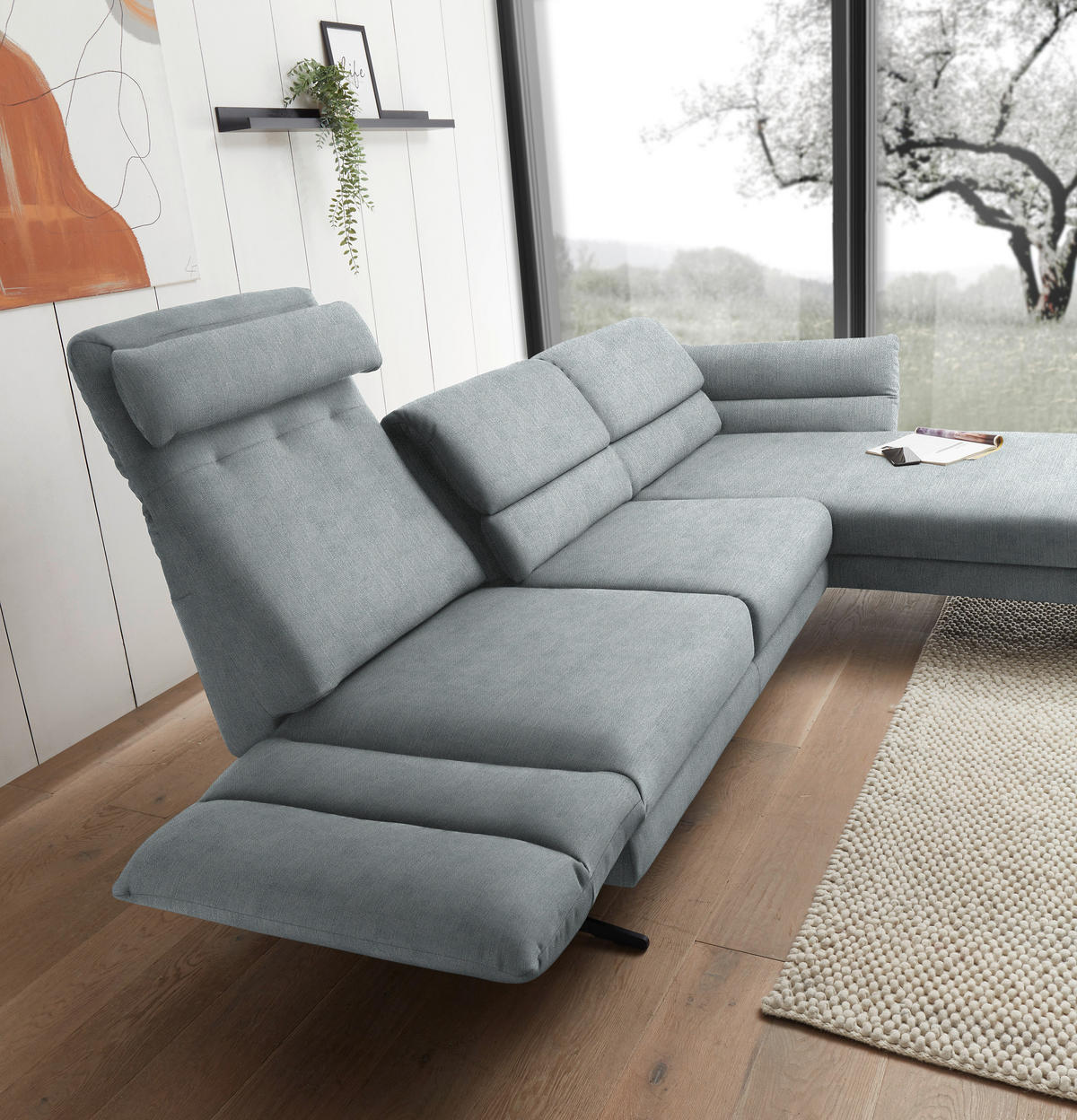 ECKSOFA in Flachgewebe Hellblau  - Schwarz/Hellblau, Design, Textil/Metall (279-327/176-217cm) - Dieter Knoll