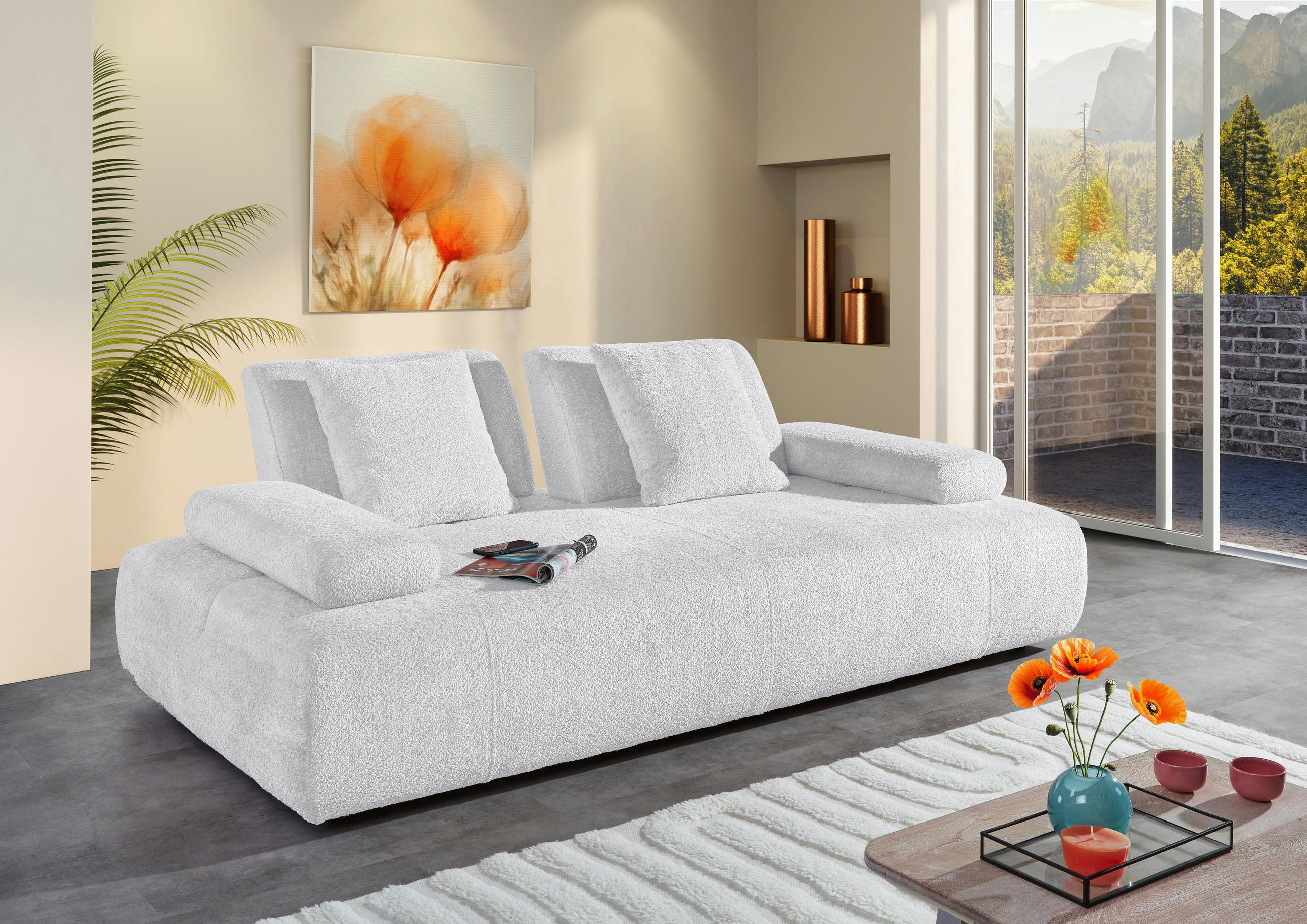 SCHLAFSOFA Chenille Hellgrau  - Hellgrau/Schwarz, KONVENTIONELL, Kunststoff/Textil (235-255/80/116-138cm) - Carryhome