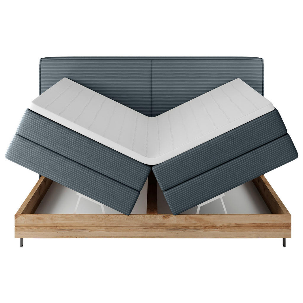 Thumbnail - Valnatura Boxspringbett, Dunkelblau, Textil, Eiche, massiv, H2 + H3, 7-Zonen, Höhe ca. 17,5 cm, 180x200 cm, Fsc, Made in...
