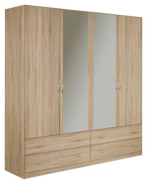 DREHTÜRENSCHRANK 181/197/54 cm 4-türig  - Silberfarben/Sonoma Eiche, KONVENTIONELL, Glas/Holzwerkstoff (181/197/54cm) - Boxxx