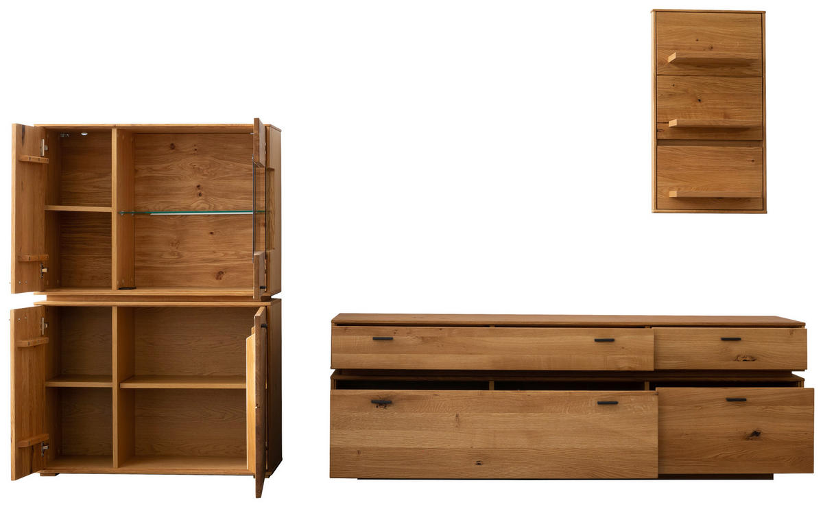 WOHNWAND  in Wildeiche 286/181/51 cm  - Wildeiche/Anthrazit, Natur, Glas/Holz (286/181/51cm) - MID.YOU