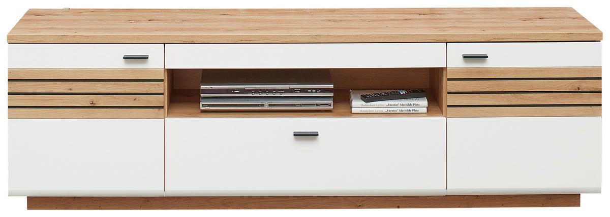 WOHNWAND  in Weiss, Eiche Artisan 270/201/47 cm  - Weiss/Anthrazit, Design, Glas/Holzwerkstoff (270/201/47cm) - Stylife
