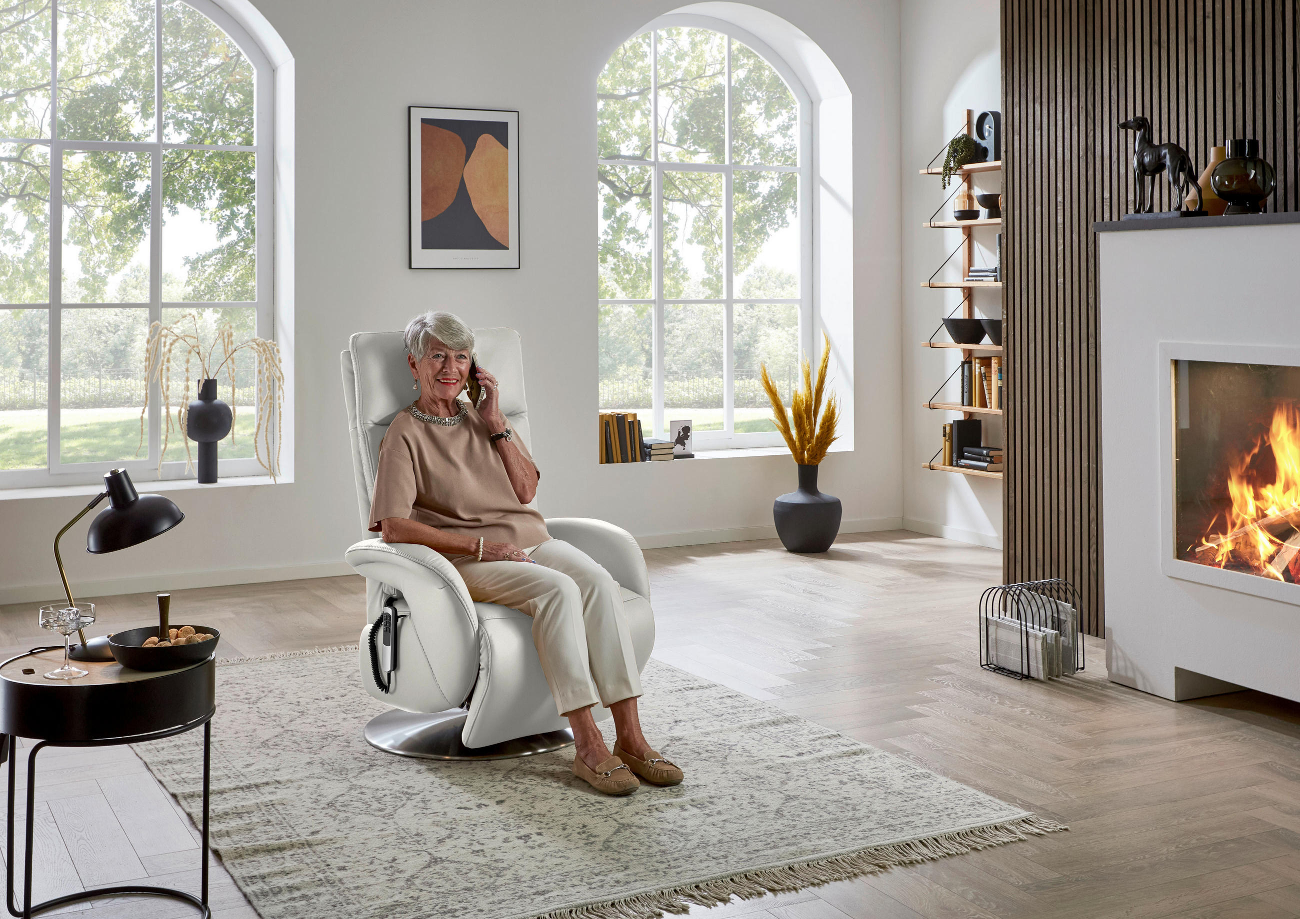 RELAXSESSEL in Leder Weiss  - Weiss/Edelstahlfarben, Design, Leder/Metall (70/108/80cm) - Cantus
