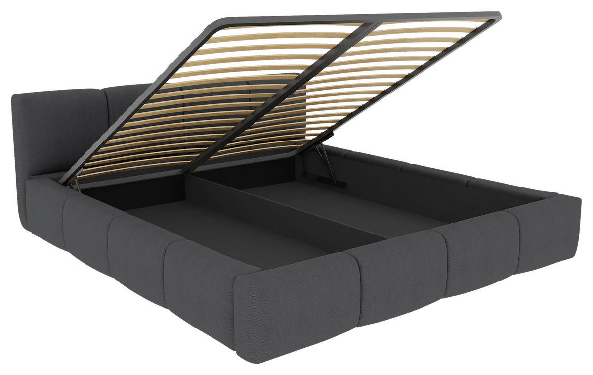 POLSTERBETT 180/200 cm,  in Anthrazit, Lattenrost, Bettkasten,  - Anthrazit/Schwarz, Design, Holz/Textil (180/200cm) - Xora