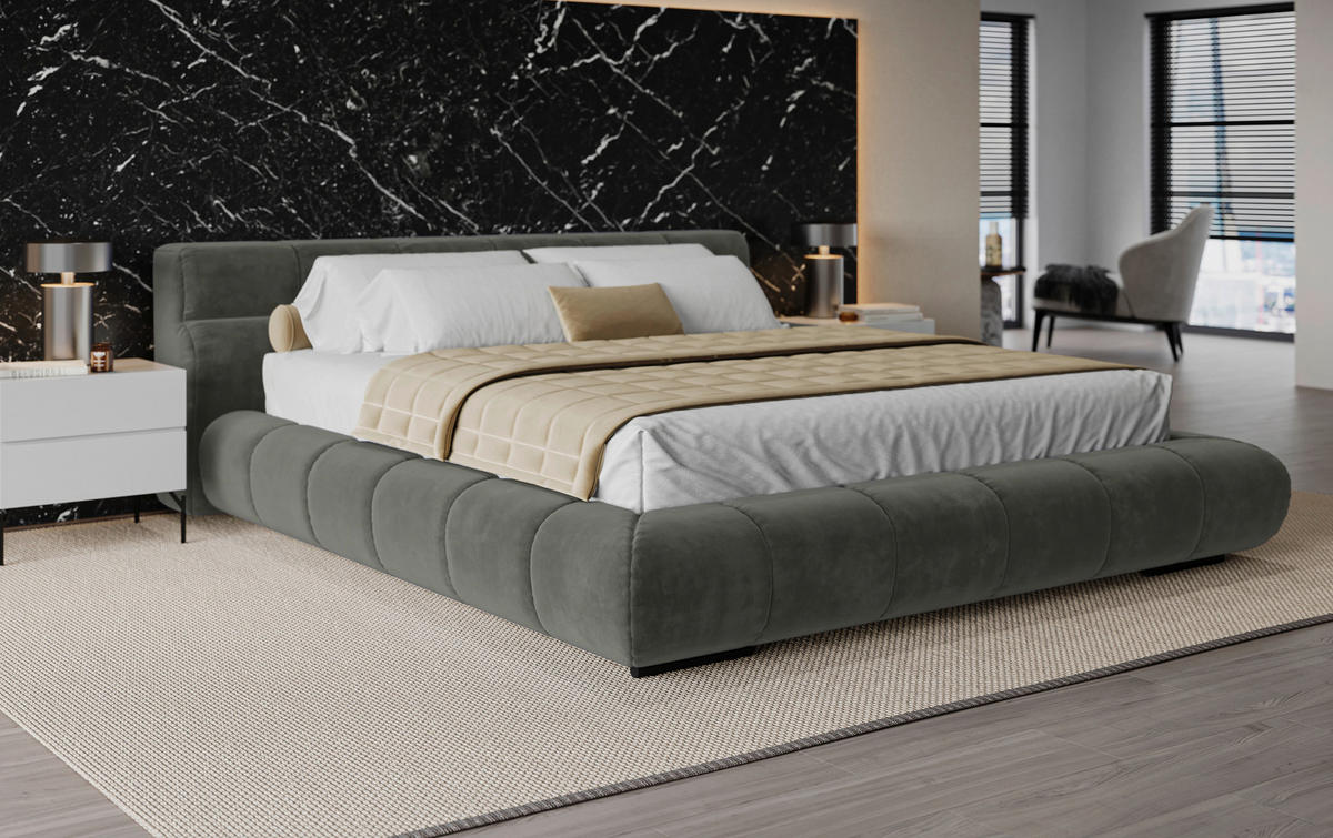 POLSTERBETT 200/200 cm,  in Dunkelgrau,  - Dunkelgrau/Schwarz, Design, Textil/Metall (200/200cm) - Belluti