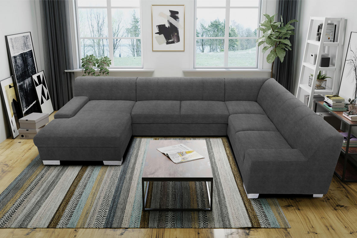 WOHNLANDSCHAFT in Webstoff Dunkelgrau  - Wengefarben/Dunkelgrau, Design, Holz/Textil (153/328/212cm) - MID.YOU