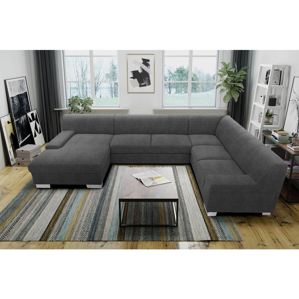 Thumbnail - Mid.you Wohnlandschaft, Dunkelgrau, Textil, Wenge, Uni, 5-Sitzer, U-Form, 328x212 cm, Made in EU, FSC Mix, Rücken echt, ...