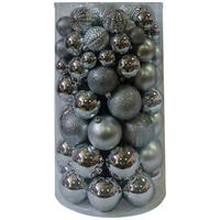 CHRISTBAUMKUGEL-SET 8 cm 100-teilig Baubles  - Silberfarben, Basics, Kunststoff (8cm) - X-Mas