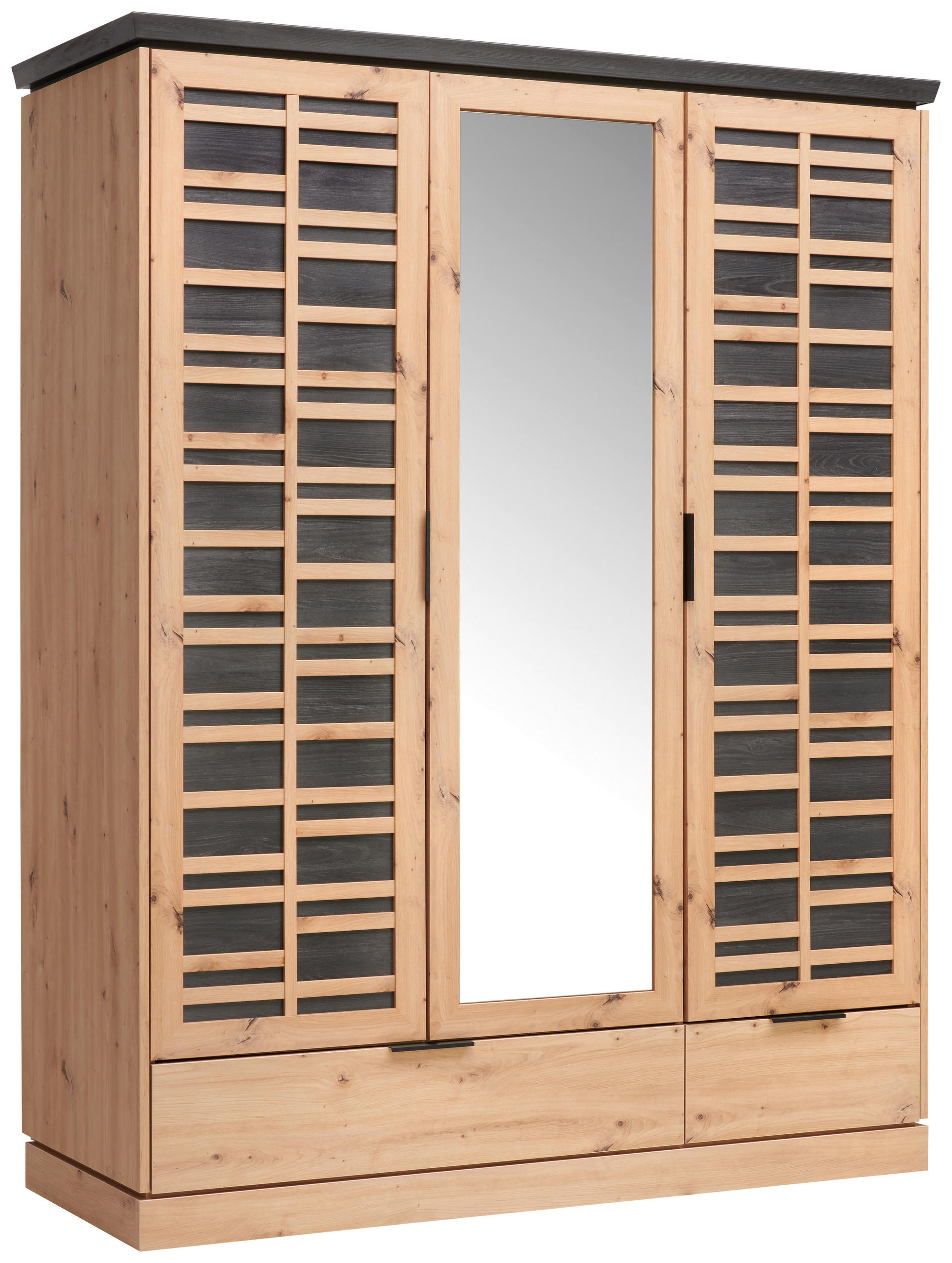 KLEIDERSCHRANK 152,7/195,2/60,2 cm 3-türig Eiche Artisan  - Schwarz/Eiche Artisan, LIFESTYLE, Holzwerkstoff/Metall (152,7/195,2/60,2cm) - Xora