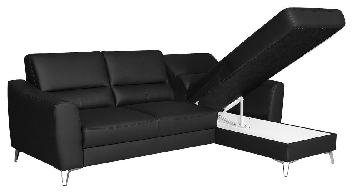 ECKSOFA in Lederlook Echtleder Schwarz  - Chromfarben/Schwarz, Design, Leder/Textil (241/168cm) - Livetastic