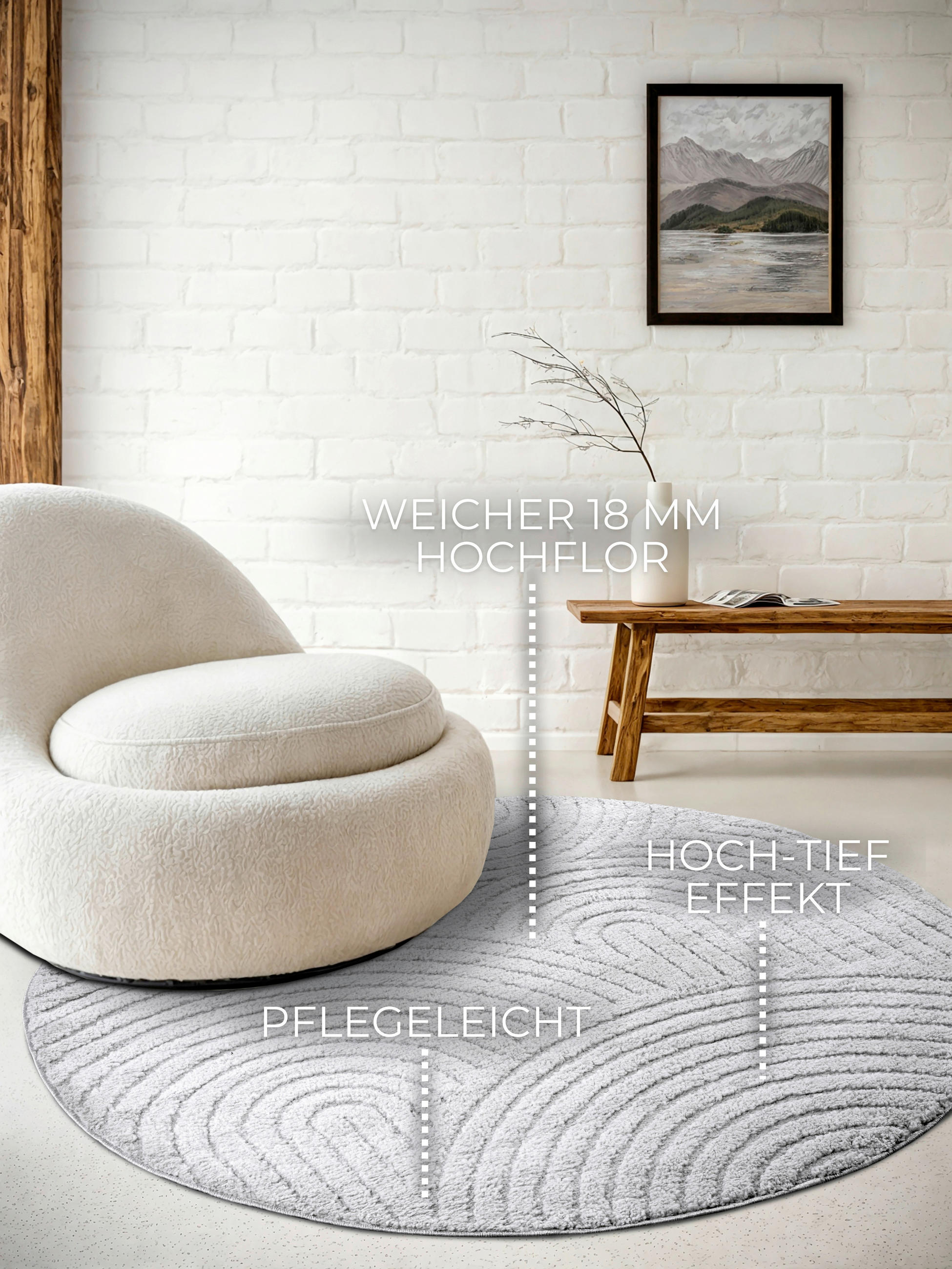 HOCHFLORTEPPICH 160 cm New York Hellgrau  - Hellgrau, Basics, Kunststoff/Textil (160cm) - Elle Decoration