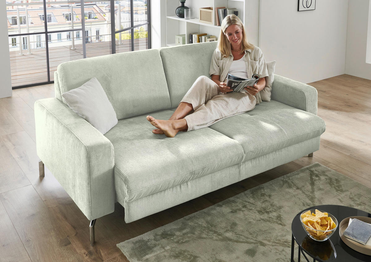 3-SITZER-SOFA Feincord Creme  - Chromfarben/Creme, Design, Textil/Metall (194/87/105cm) - Beldomo Style