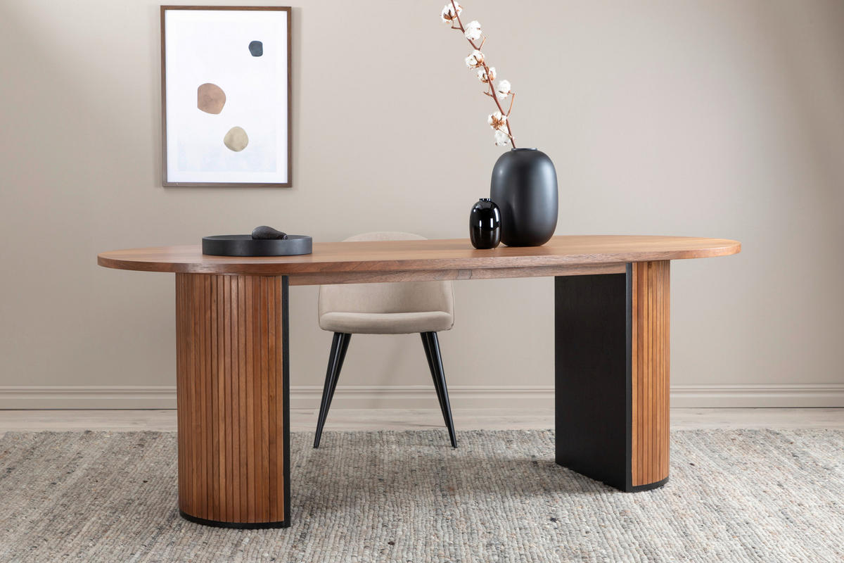 ESSTISCH furniert oval Naturfarben, Schwarz  - Schwarz/Naturfarben, Design, Holz/Holzwerkstoff (200/90/75cm) - Livetastic