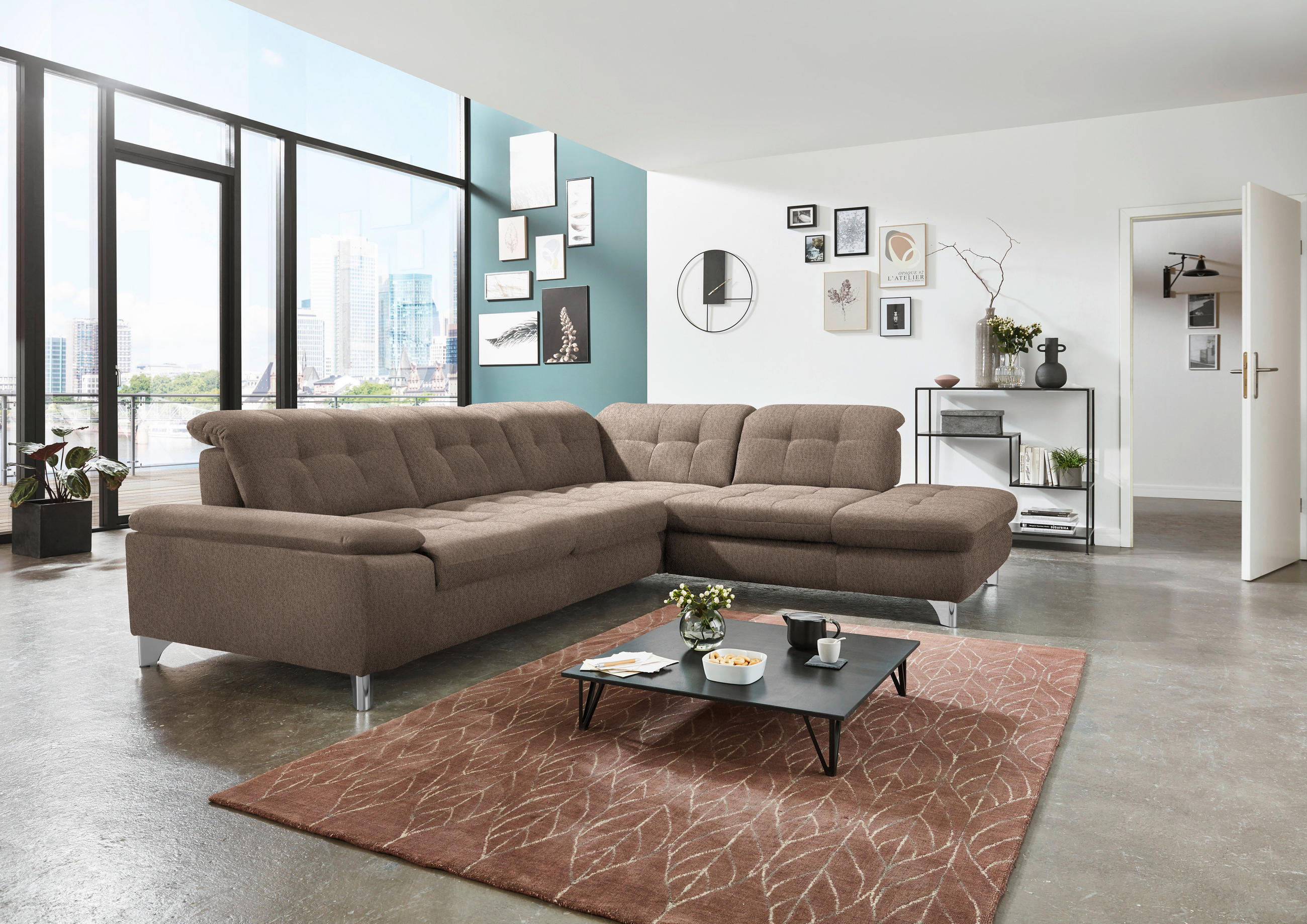 ECKSOFA in Chenille Hellbraun  - Chromfarben/Hellbraun, Design, Textil/Metall (310/260cm) - Beldomo Speed