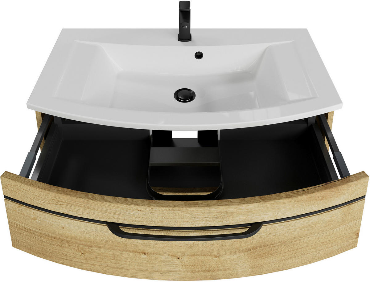 WASCHTISCHKOMBI 91 cm  - Eichefarben/Schwarz, Design, Holzwerkstoff/Stein (91cm) - Sadena