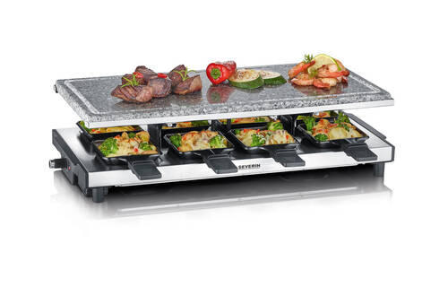 RACLETTE-GRILL SEVERIN RG 2374  - Edelstahlfarben/Schwarz, KONVENTIONELL, Kunststoff/Stein (54/24,5/13,7cm) - Severin