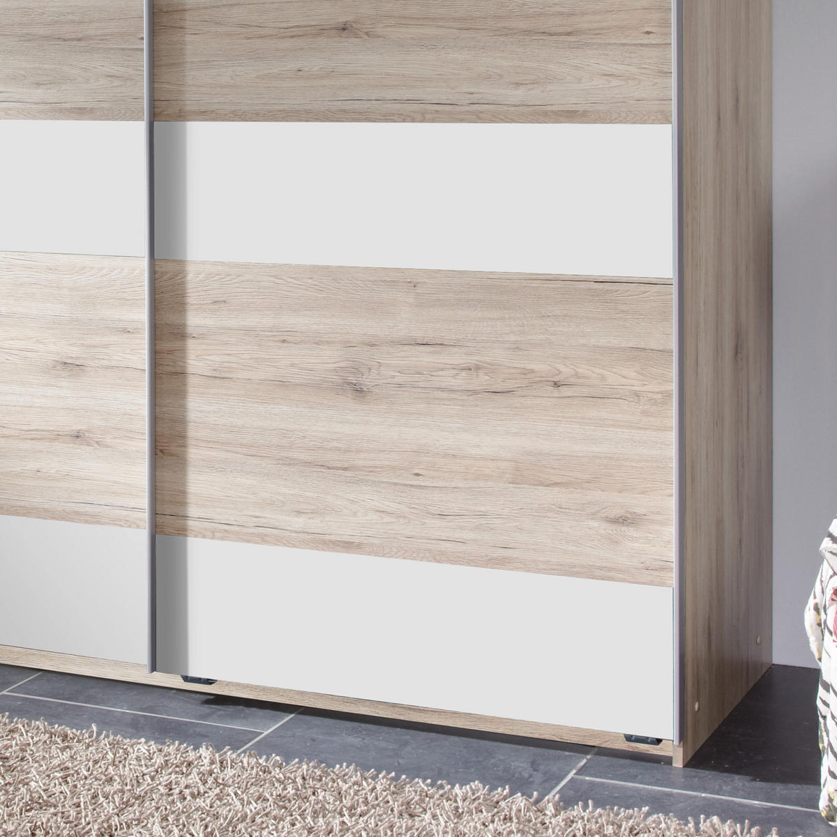 SCHWEBETÜRENSCHRANK in Weiss, Eichefarben  - Weiss/Eichefarben, Design, Holzwerkstoff/Metall (180/198/64cm) - MID.YOU