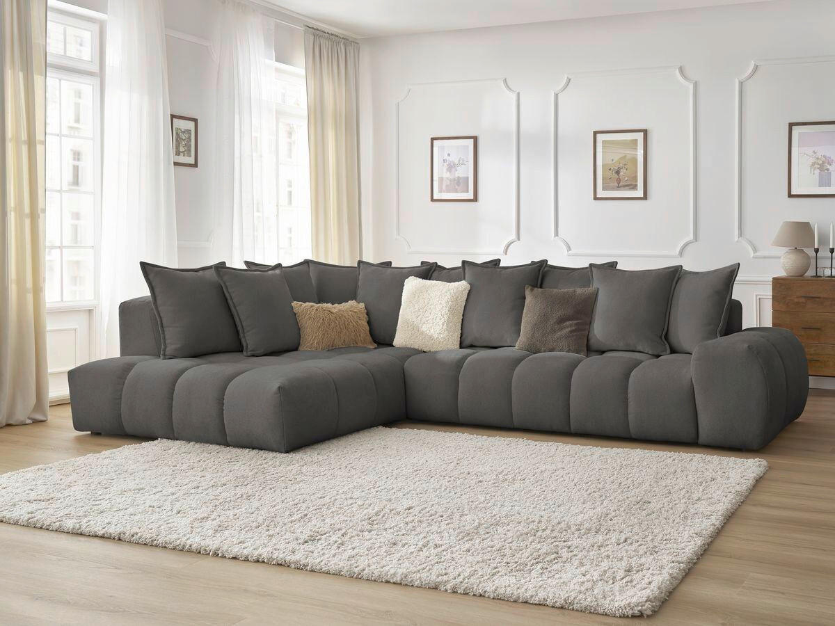 ECKSOFA Ottomane links  EVEREST Dunkelgrau Struktur  - Dunkelgrau/Schwarz, MODERN, Kunststoff/Textil (210/352cm)
