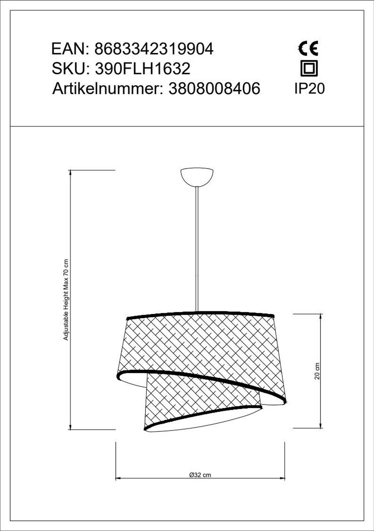 HÄNGELEUCHTE 32/70 cm   - Silberfarben/Hellgrau, Design, Kunststoff/Textil (32/70cm) - P & B