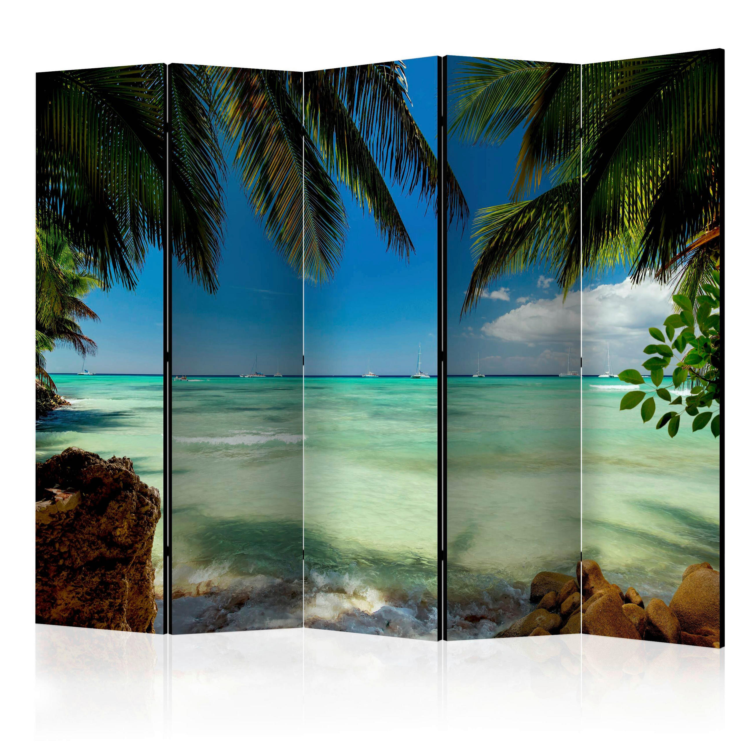 PARAVENT mit 5  Flügel - Dunkelgrün/Hellblau, Basics, Holz/Textil (225/172/3cm) - artgeist