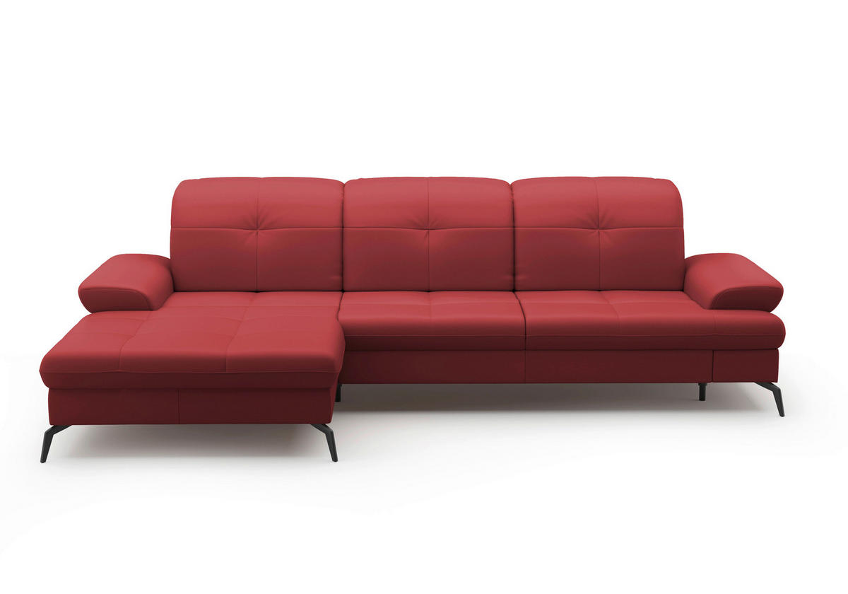 ECKSOFA in Echtleder Rot  - Rot/Schwarz, Konventionell, Leder/Metall (185/279cm) - Sit & More