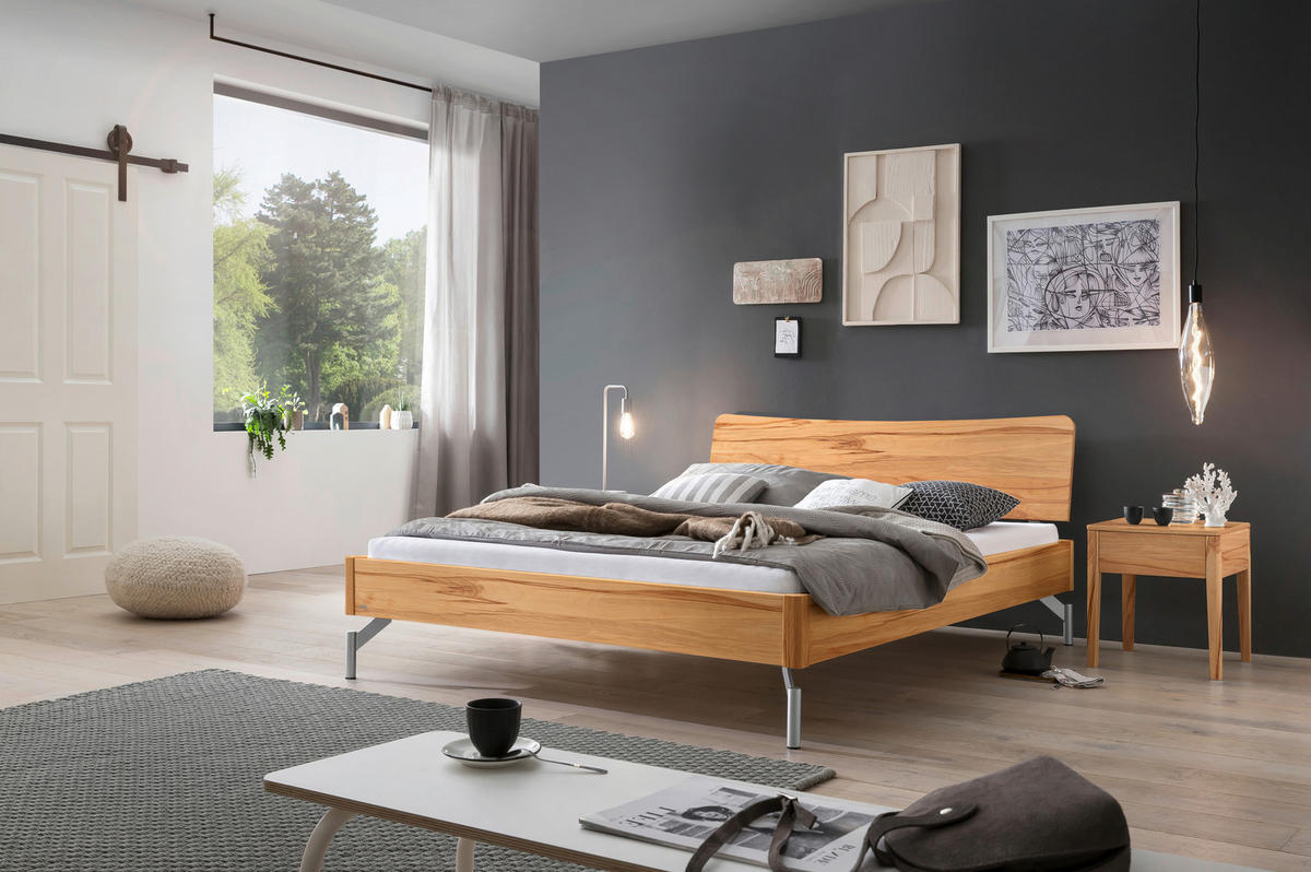 BETT 140/200 cm  in Buchefarben, Alufarben  - Buchefarben/Alufarben, Design, Holz/Metall (140/200cm) - Hasena