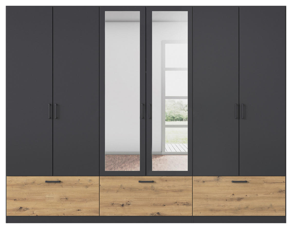 KLEIDERSCHRANK in Grau, Eiche Artisan  - Eiche Artisan/Grau, Basics, Holzwerkstoff/Metall (271/210/54cm) - Boxxx