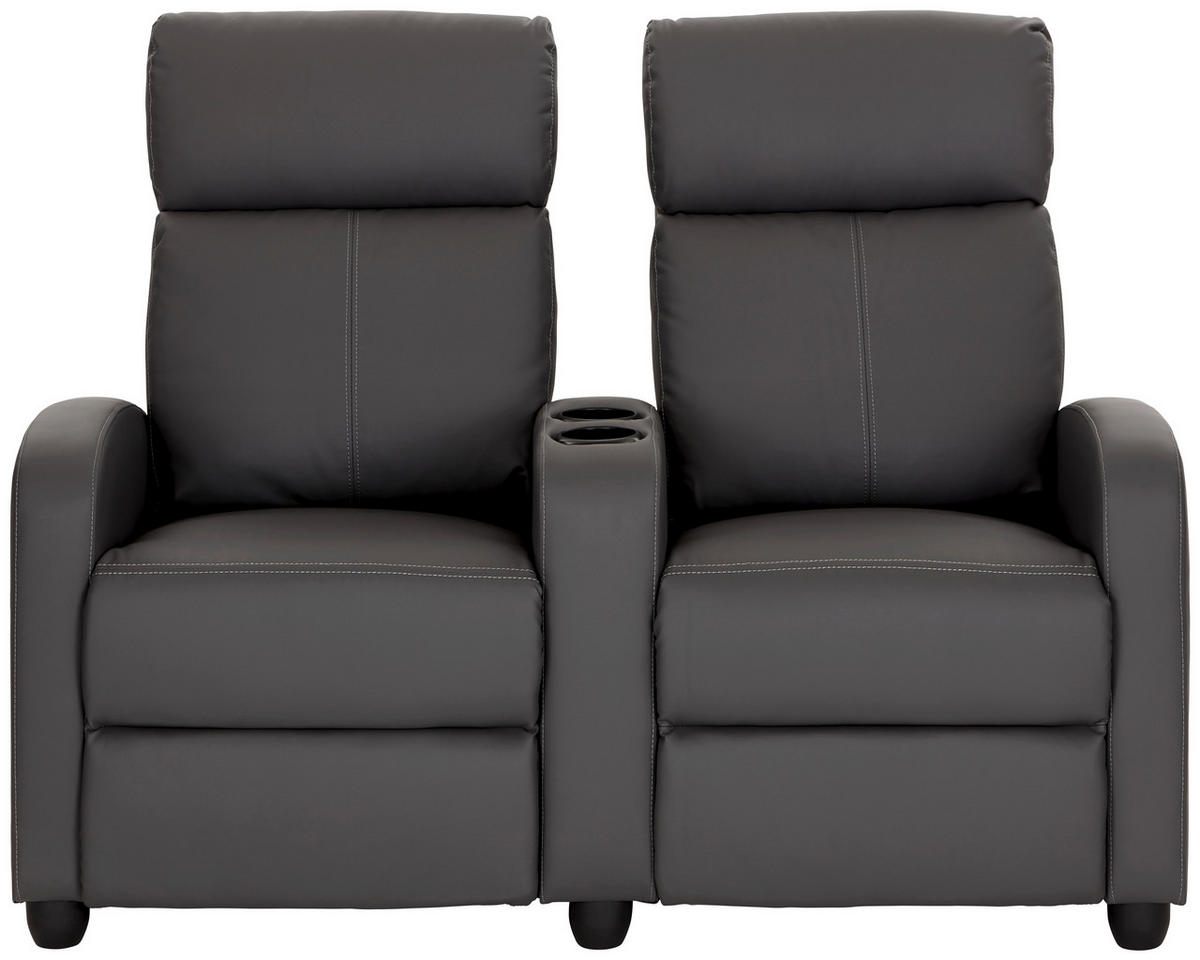 HEIMKINO-SOFA Lederlook Grau  - Schwarz/Grau, KONVENTIONELL, Kunststoff/Textil (128/100/87cm) - MID.YOU