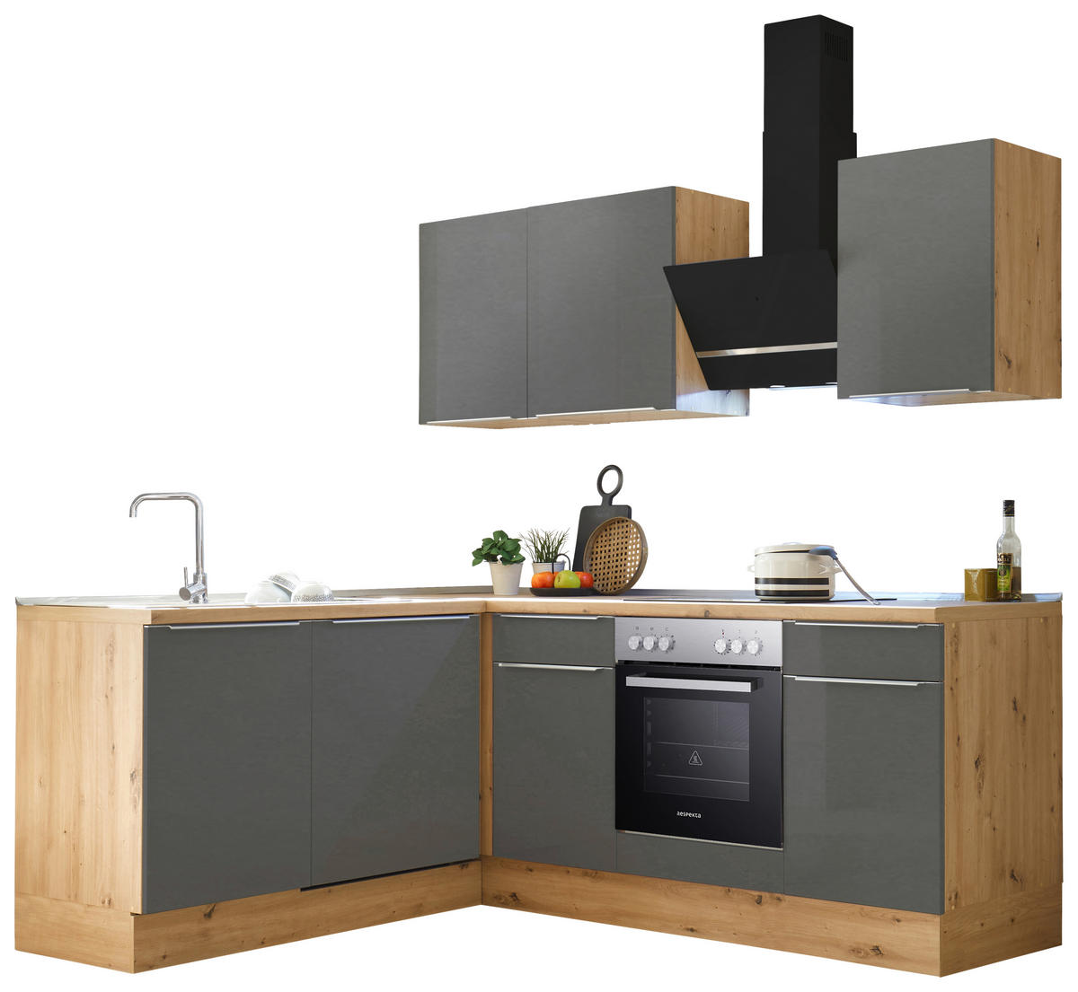 ECKKÜCHE 220/170 cm  in Grau, Eiche Artisan  - Anthrazit/Alufarben, LIFESTYLE, Holzwerkstoff/Kunststoff (220/170cm) - Respekta