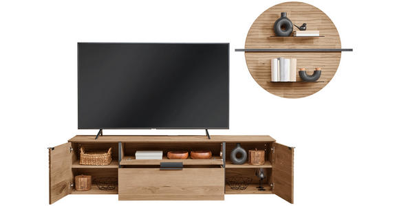 WOHNWAND  in Eichefarben  276/194/44 cm  - Eichefarben/Anthrazit, Natur, Glas/Holz (276/194/44cm) - Valnatura