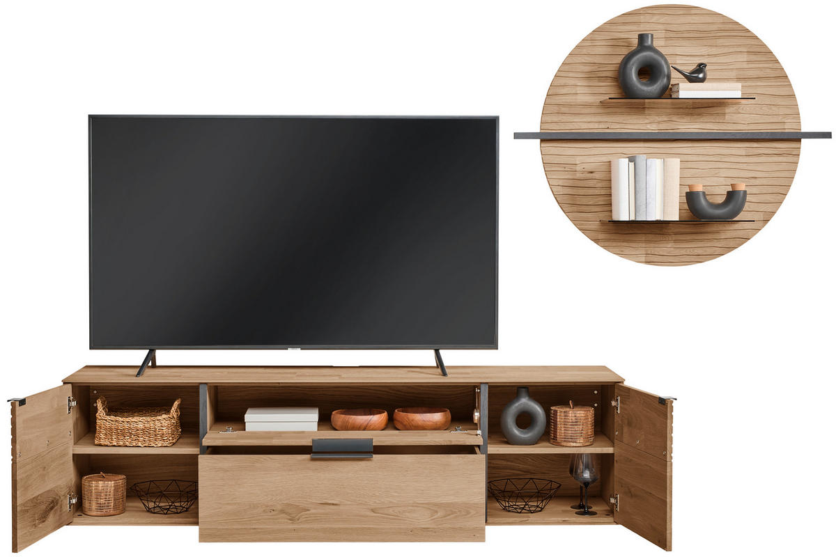 WOHNWAND  in Eichefarben  276/194/44 cm  - Eichefarben/Anthrazit, Natur, Glas/Holz (276/194/44cm) - Valnatura