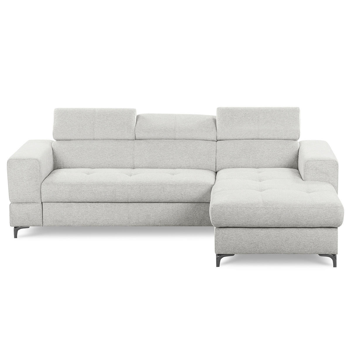 ECKSOFA TORINO Hellgrau Chenille Bettkasten, Kopfteilverstellung  - Schwarzchrom/Hellgrau, Design, Textil/Metall (247/173cm) - Livetastic