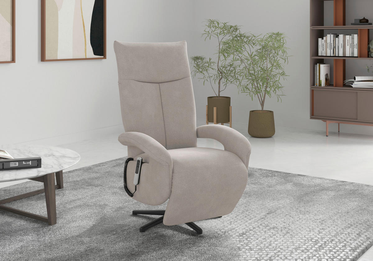 RELAXSESSEL Flachgewebe Kopfteilverstellung, Rücken echt    - Greige/Schwarz, MODERN, Textil/Metall (74/112/82cm) - Sit & More