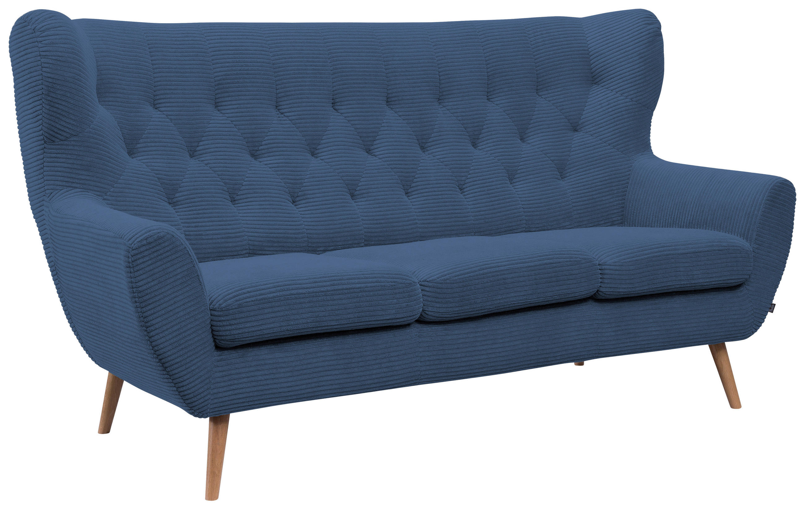 3-SITZER-SOFA Cord Blau  - Blau, Design, Holz/Textil (187/101/95cm) - Stylife