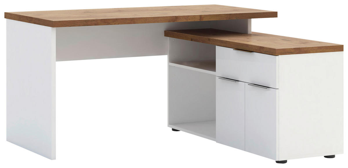 KOTNA PISALNA MIZA leseni material bela  - bela, Design, kovina/leseni material (140/73,3/133cm) - Voleo