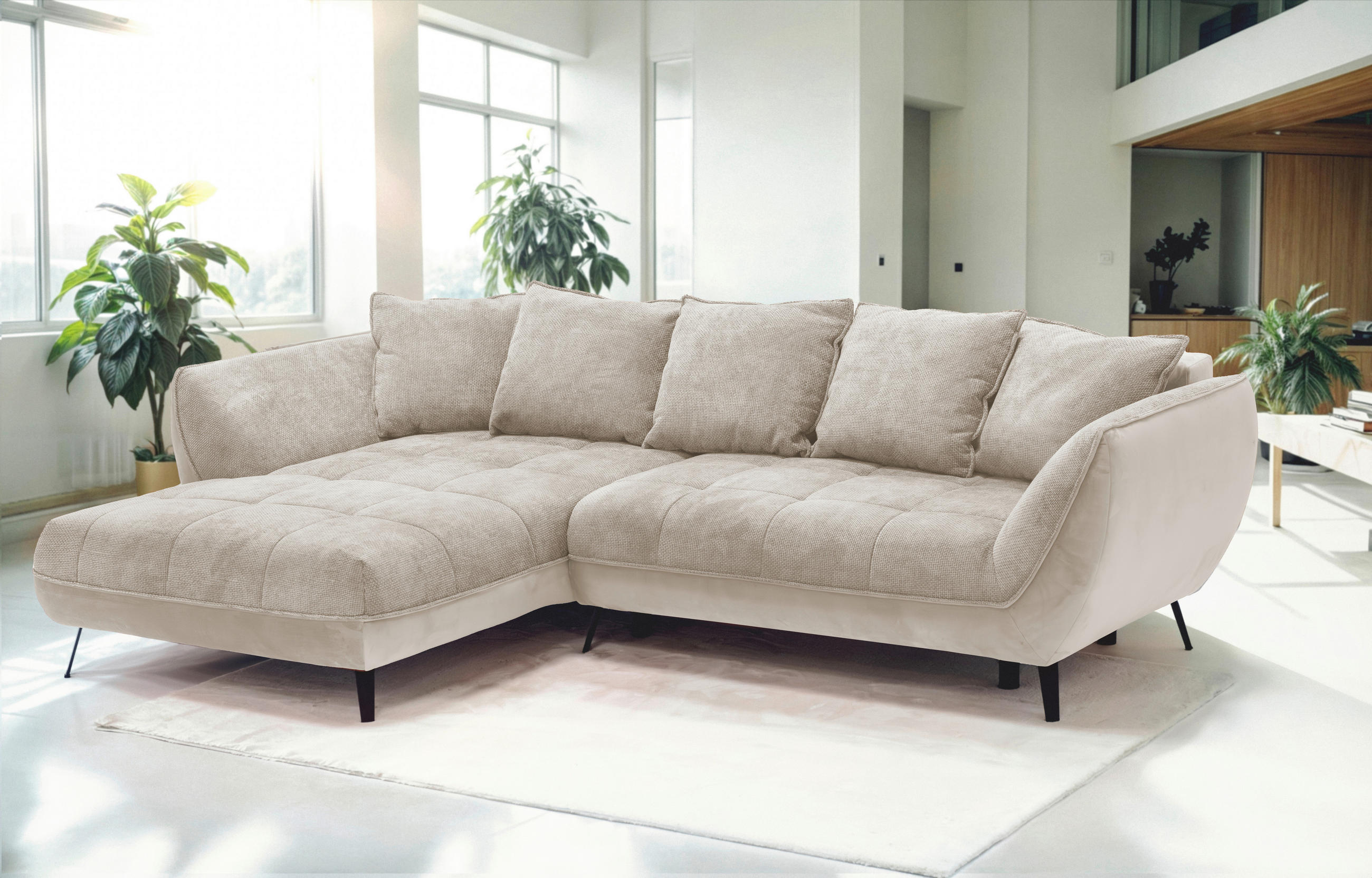 ECKSOFA MIDWAY Beige, Hellbraun Struktur  - Hellbraun/Beige, Design, Textil/Metall (187/282cm) - Livetastic