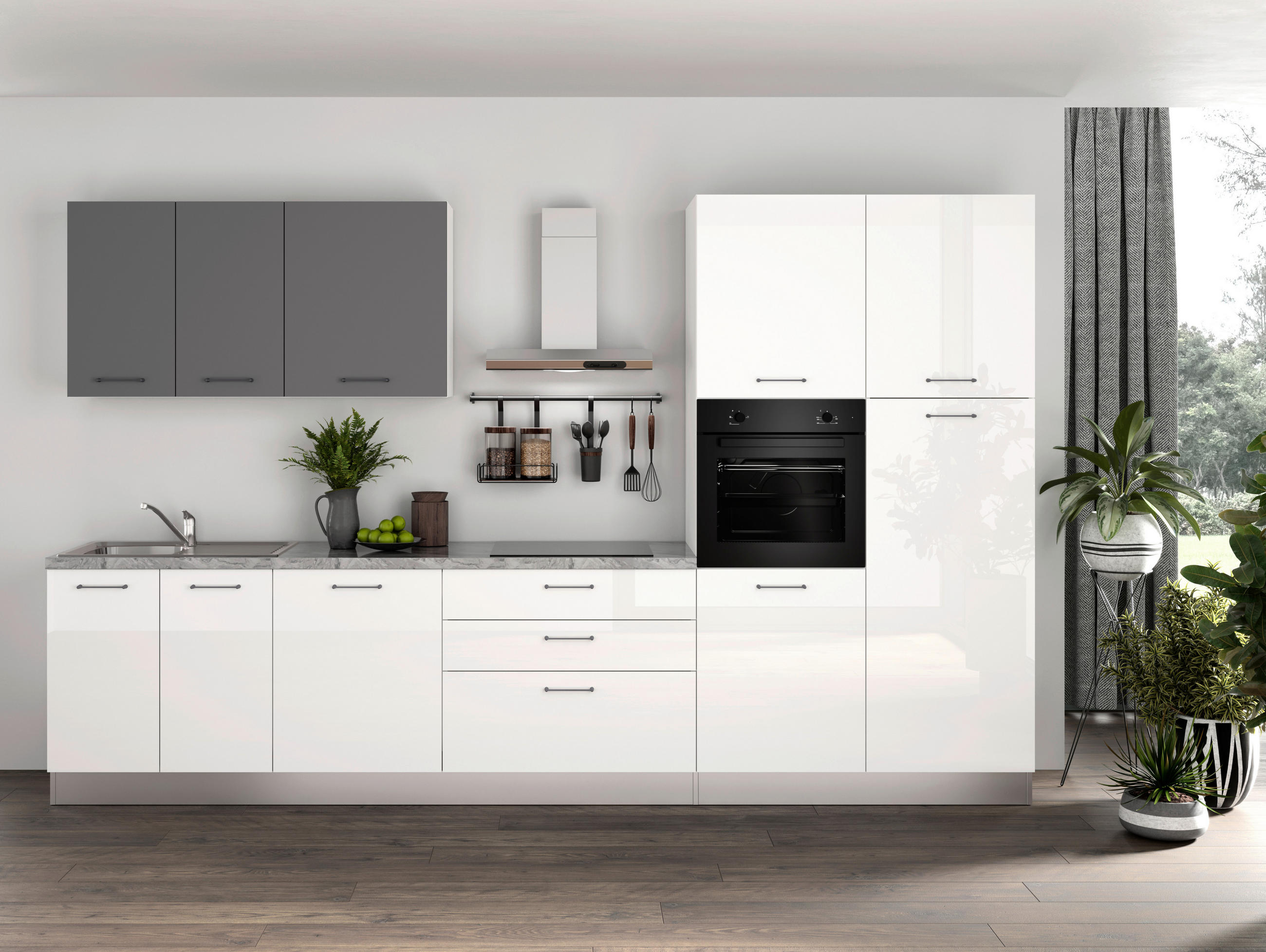KUHINJSKI BLOK  bela, tamnosiva  - tamnosiva/magnolija, Moderno, metal/pločasti materijal (350/216/60cm) - Italstyle