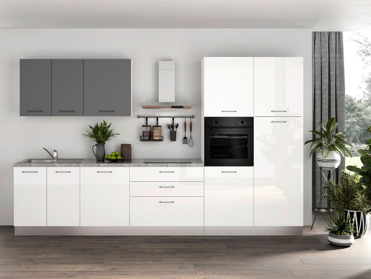 BLOK KUHINJA SA APARATIMA  bela, tamnosiva  - tamnosiva/magnolija, Moderno, metal/pločasti materijal (350/216/60cm) - Italstyle