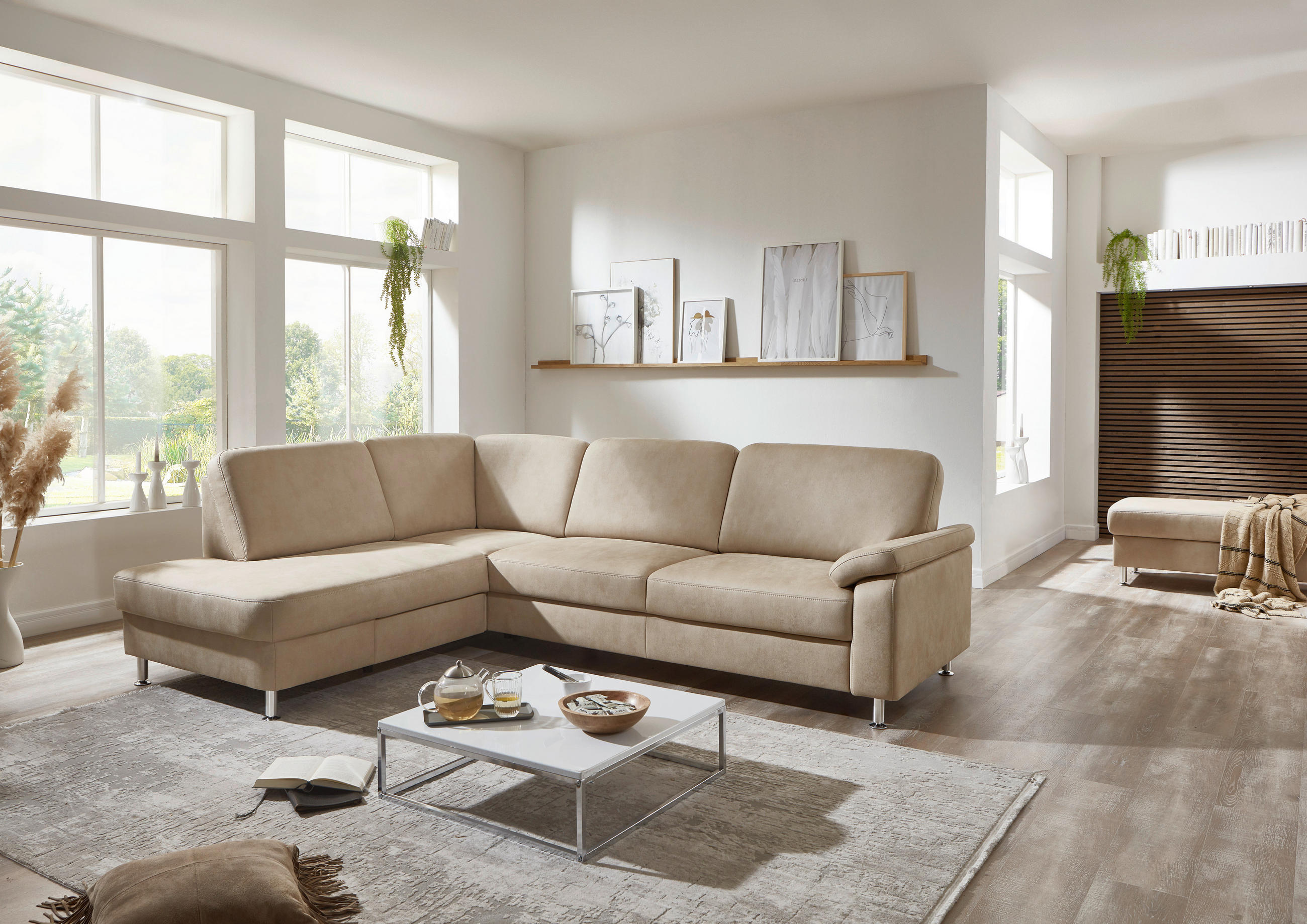 ECKSOFA Beige Mikrofaser  - Beige, Design, Textil/Metall (202/266cm) - Beldomo System
