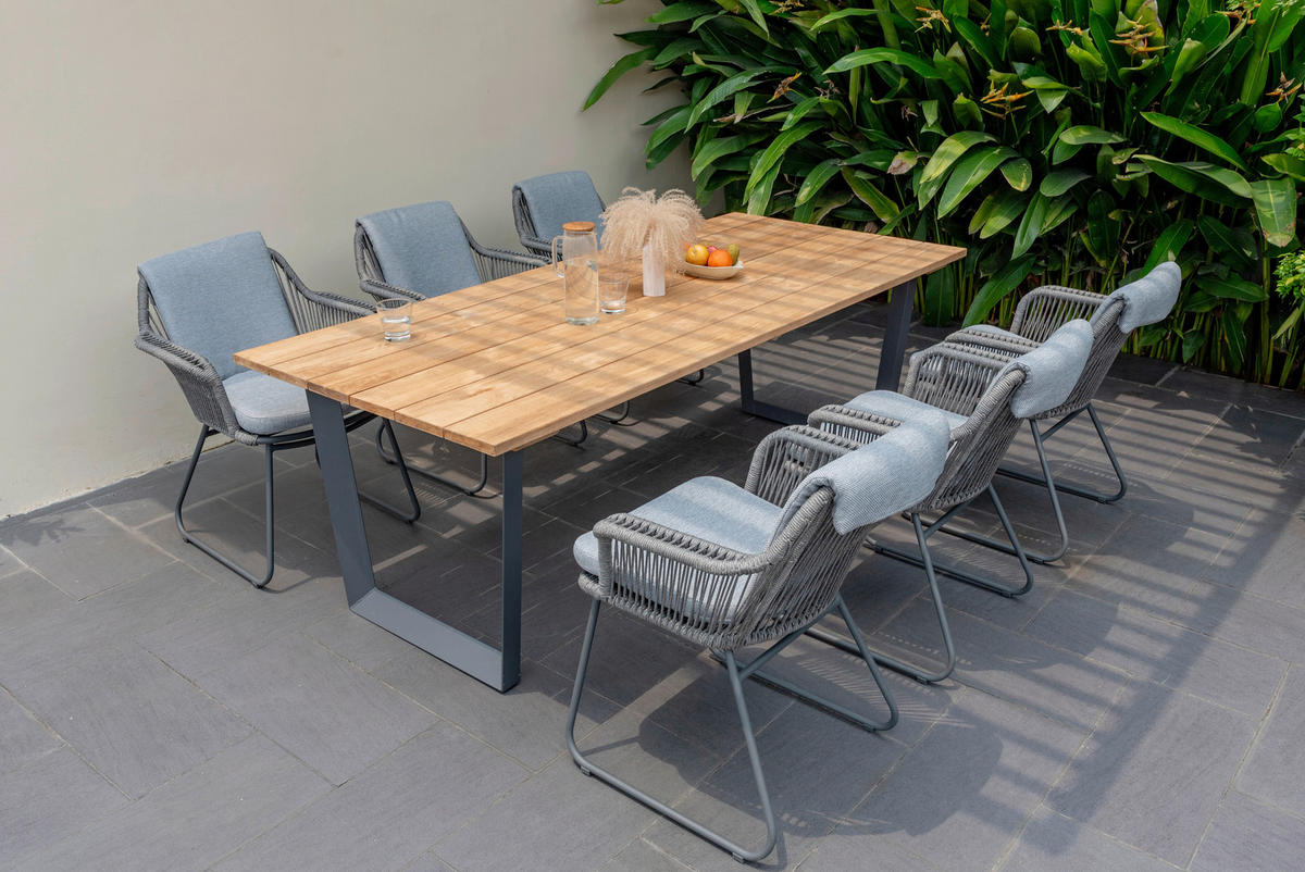 GARTENTISCH Holz, Metall Anthrazit, Teakfarben rechteckig  - Anthrazit/Teakfarben, MODERN, Holz/Metall (216/99/75cm) - Amatio