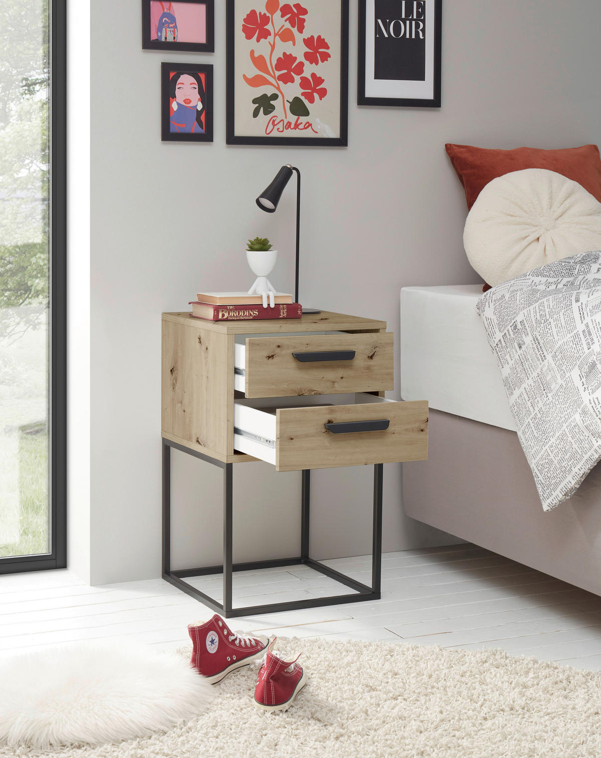 NACHTSCHRANK 40/65/38,5 cm  - Schwarz/Eiche Artisan, MODERN, Holzwerkstoff/Kunststoff (40/65/38,5cm) - Livetastic