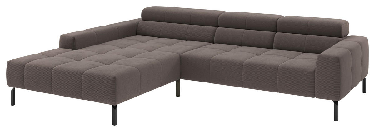 ECKSOFA Taupe Feincord Rücken echt, Kopfteilverstellung, Sitztiefenverstellung  - Taupe/Schwarz, KONVENTIONELL, Textil/Metall (226/293cm) - Hom`in
